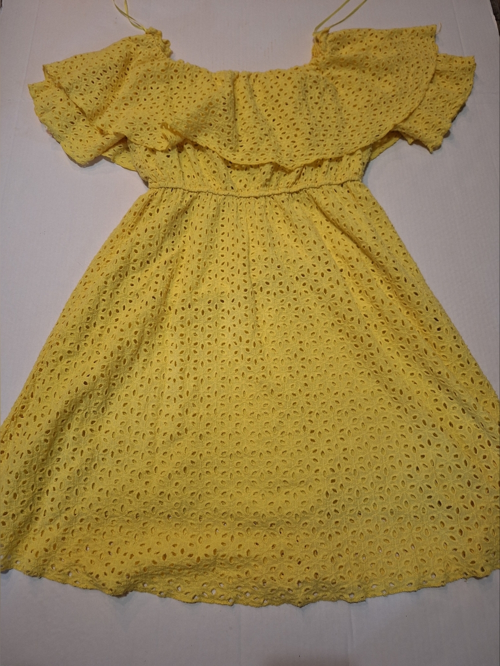 Ces Femme Yellow Ruffle Eyelet Dress Size Large